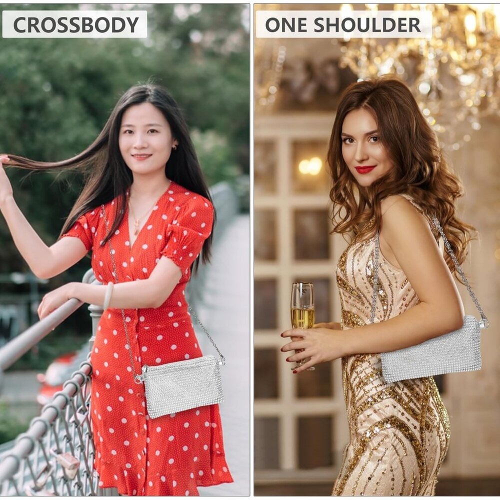 ⚡ Women's Evening Rhinestone Glitter Sparkly‎ Banquet Crossbody Clutch Bag - Picture 5 of 5